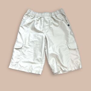 Vtg Quiksilver Boy's Large Kahki Beige Cargo Logo Board Shorts Swim Trunks